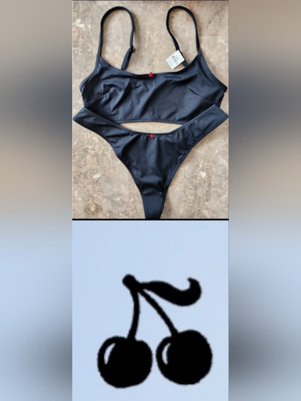 L/L PINK By Frankies Bikinis ST Augustine Moon Bay Thong Bikini Set Black